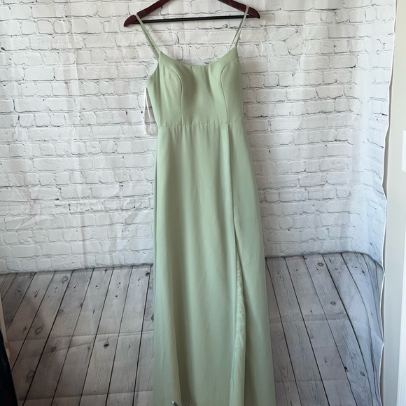 Azazie light green polyester formal long dress size M - Picture 5 of 14